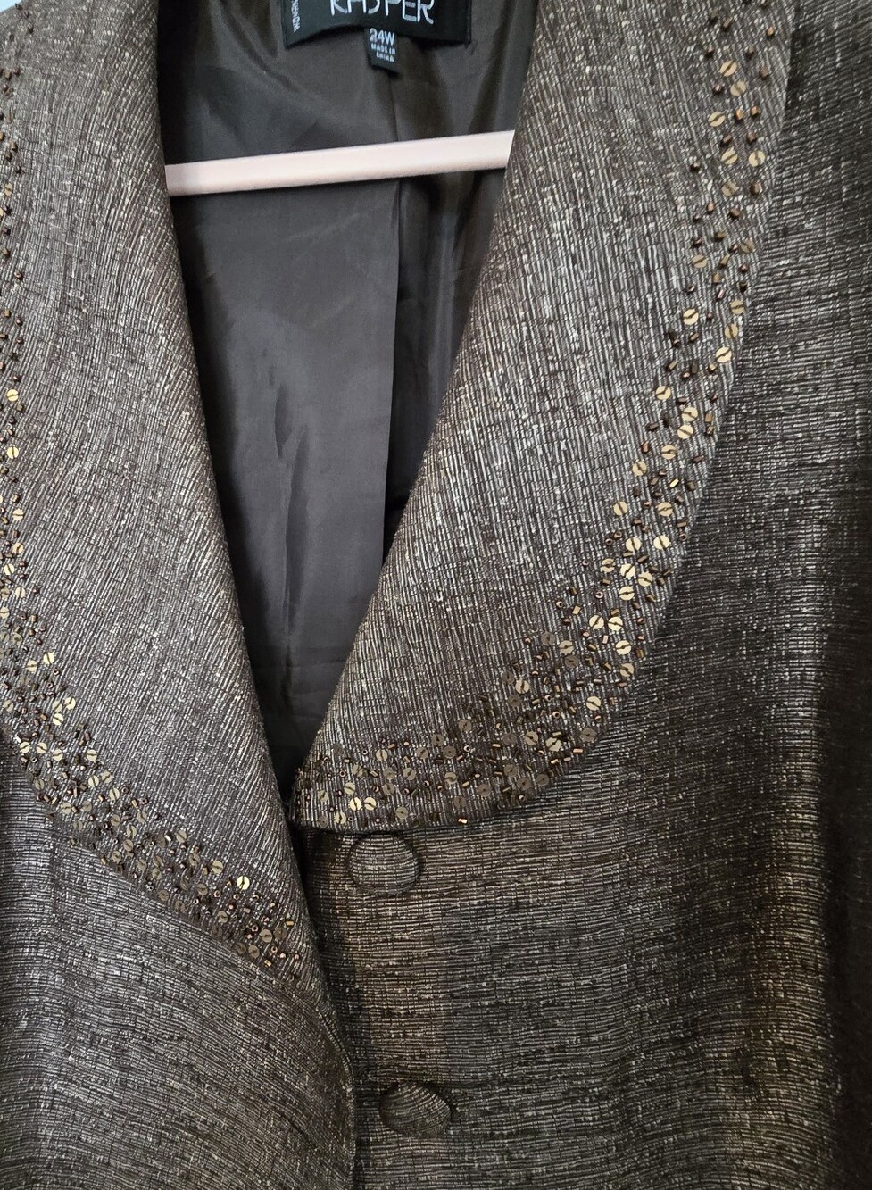 Kasper Metallic Gold-Tone Beaded Collar Blazer and Skirt 24W